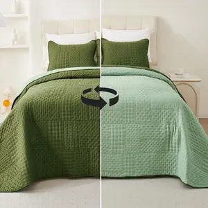 Reversible  Quilt Set Olive Green/Sage Green - Lightweight Summer Green Quilt ,  Season  Bedspread & Coverlet Set, Soft Microfiber Quilt Bedding Set with Shams