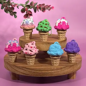 Ice Cream Cone Clicker Keychains – Cute Kawaii Fidget Toys, 3D Printed Dessert Charms, Bag Charm Gift