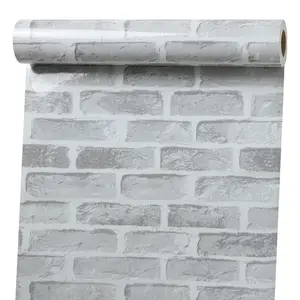 White Brick Peel and Stick Wallpaper 17.7x118 inch 3D Visual Faux Stone Contact Paper Self Adhesive Vinyl for Living Room Bedroom Apartment Accent Wall Rustic Modern Farmhouse Style