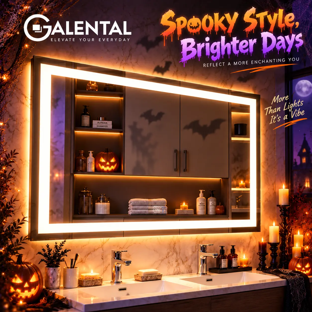 GALENTAL 72x36 in Rectangle LED Bathroom Mirror - Vanity Mirror with Lights, Defogging, Dimmable Touch Control, 3-Color Lights, Wall Mount, Auto Off, Memory Timing, Tempered Glass, Easy Use for Home Users, Modern White Fixture with Parts Kit