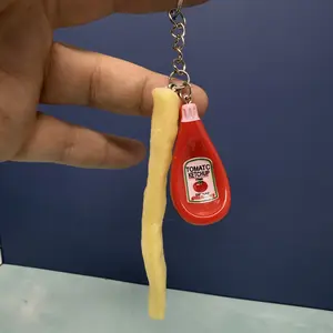 Tomato Ketchup and French Fries Keychain Bag Charm Foodie Accessory