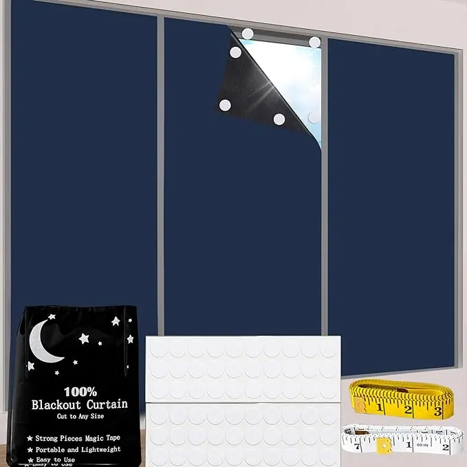 Portalbe DIY Blackout Curtain, 1 Count No Drill Window Shades with sticker Glue, Portable Blackout Window Curtain for Baby Nursery, Portable Blackout Curtain (Size 118” x 57”) - Temporary Blackout Curtain Shade Stick On, Nursery, 1 Panel