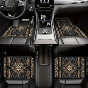 4 pieces of Bohemian pattern European ethnic rubber car floor mats, universal non-slip floor mats, easy-to-clean interior accessories, made of synthetic rubber material, suitable for use in both front and rear vehicles