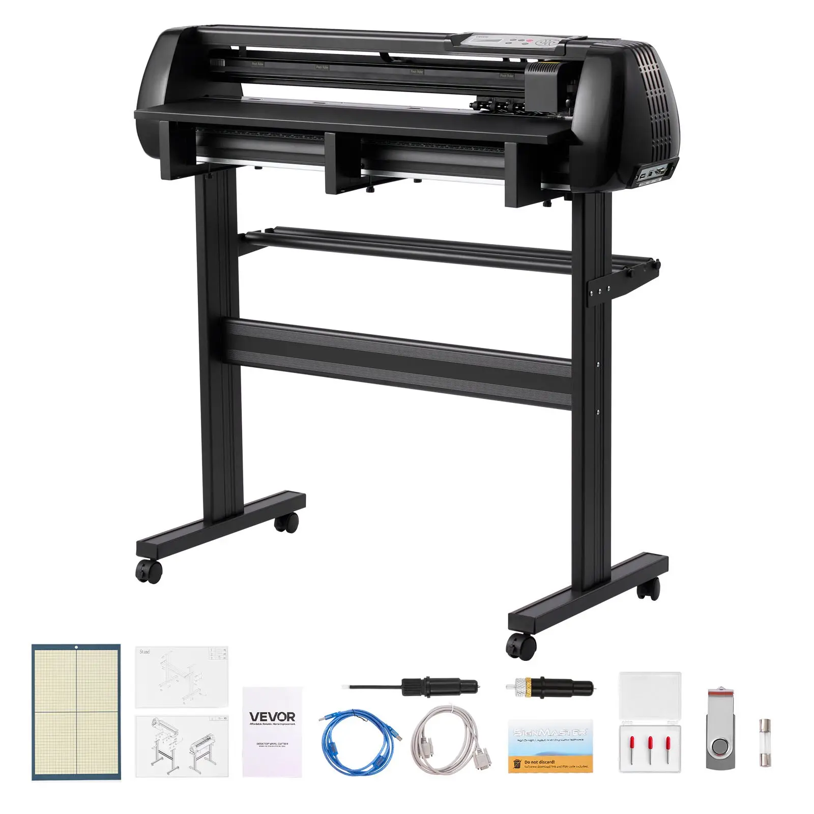 VEVOR Vinyl Cutter Plotter Machine with LED Screen, 34in Max Feed Width, Dual Blades, Adjustable Force & Speed, 0.1mm Precision, ABS+Alloy Build, 17.3kg/38.14lbs, 42.52x17.9x40.55in, 50/60hz, Signmaster Software for Windows/macOS, Ideal for Beginners, Led