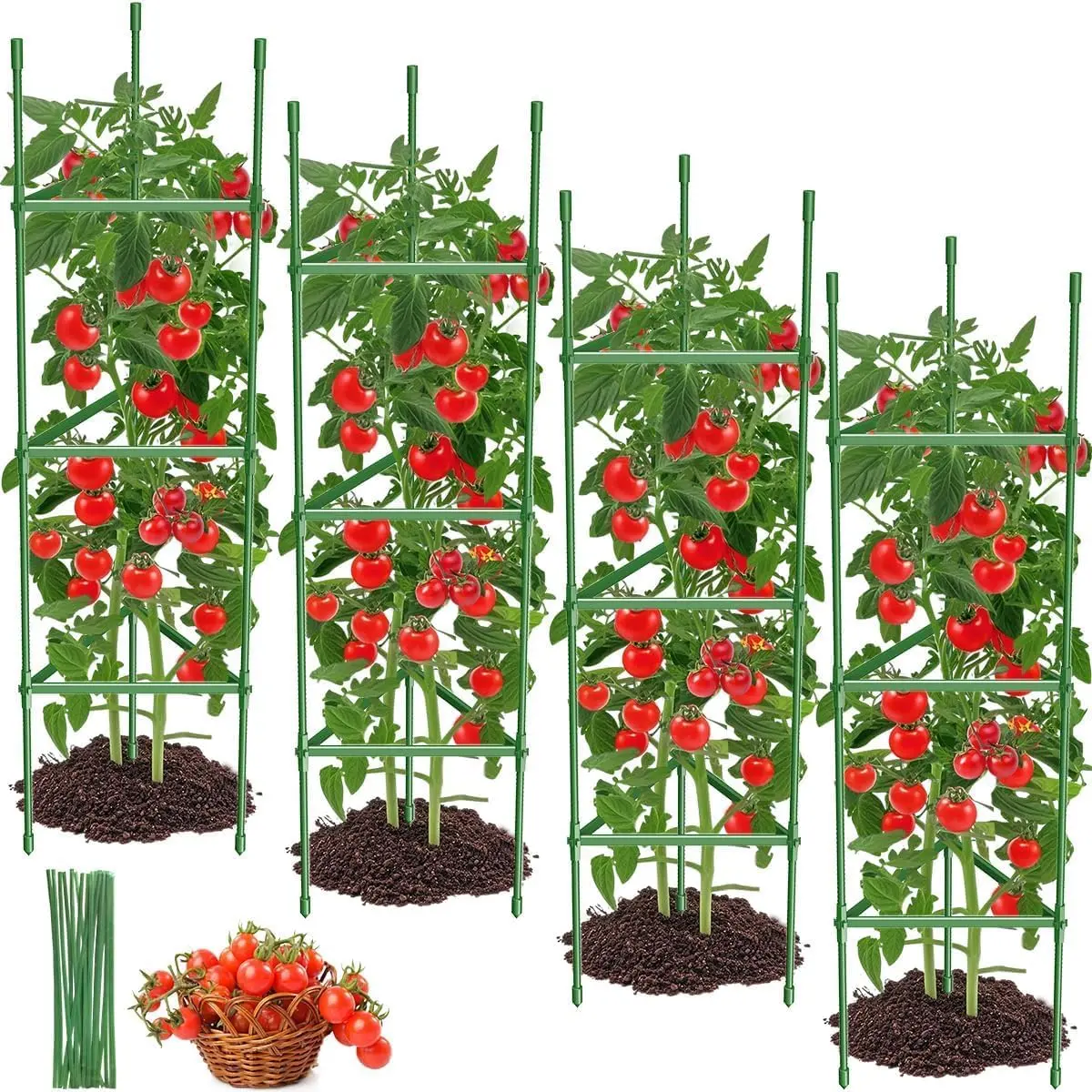 4PCS Height Adjustable Plastic Garden Plant Support Cages Set Pack, 15.7-51.2in, Triangle/Rectangle Design, 2 Hexagons & 4 Rectangles, Easy Install, Outdoor Gardening for Raised Beds, Climbing Plants/Vines