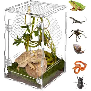 Acrylic Reptile Terrarium Easy Assembly, 360° Clear & Pet Secure Design for Jumping Spiders, Tarantulas, Geckos, Scratch-Resistant Large Ventilated Habitat for Arachnids 11.8*7.9*7.9in