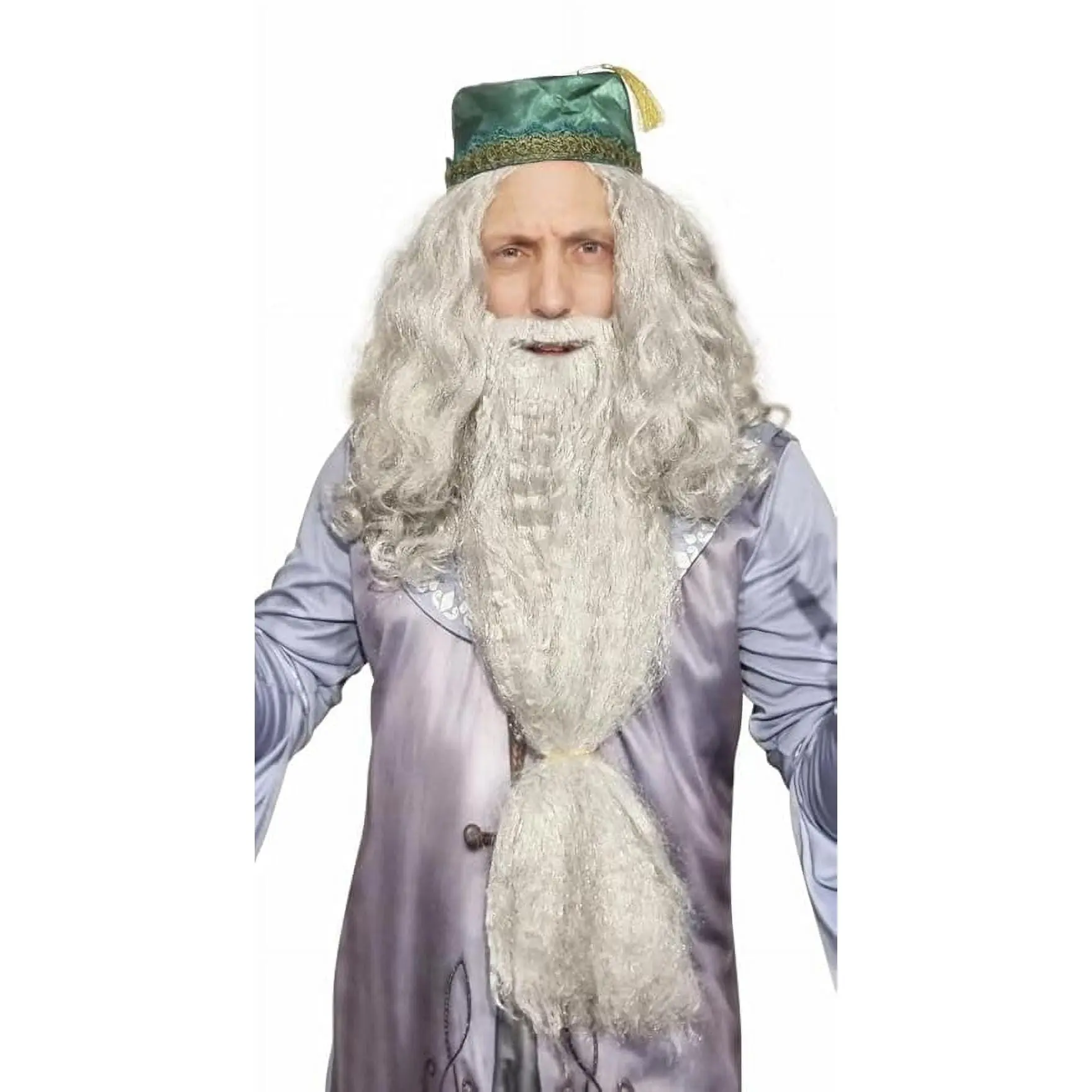 HandinHandCreations Wizard Wig and Long Beard with Wizard Sorcerer Hat Movie Costume - Curly Dumbledore Gandalf Hagrid- All Included