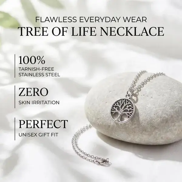 Tree of Life Necklace – Stainless Steel Pendant – Nature Inspired Necklace – Minimalist Unisex Jewelry