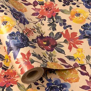 RUSPEPA Watercolor Floral Wrapping Paper, 17 Inches x 16. 4 Feet, Mini Roll, Kraft Wrapping Paper Roll for Women, Girls, Spring, Birthdays, Baby Shower and Bridal Shower
