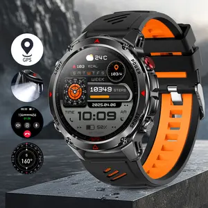 GPS smartwatch, 1.46-inch round HD display, wireless call answering/making, multifunction watch, 100+ sports modes, waterproof with LED light, compass, compatible with Android/iOS, weather, alarm, pedometer, gift for men and women
