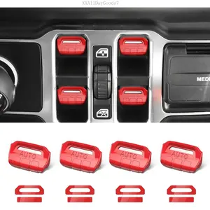 [Mother's Day Gift] 4PCS Upgraded Window Switch Button Cover Compatible with Jeep Wrangler JL JLU 2018-2025 and Gladiator JT 2020 2021 2022 2023 2024 2025 Wrangler 4xe Interior Accessories(Bright Red) Truck VehicleXXAllDayGoods7