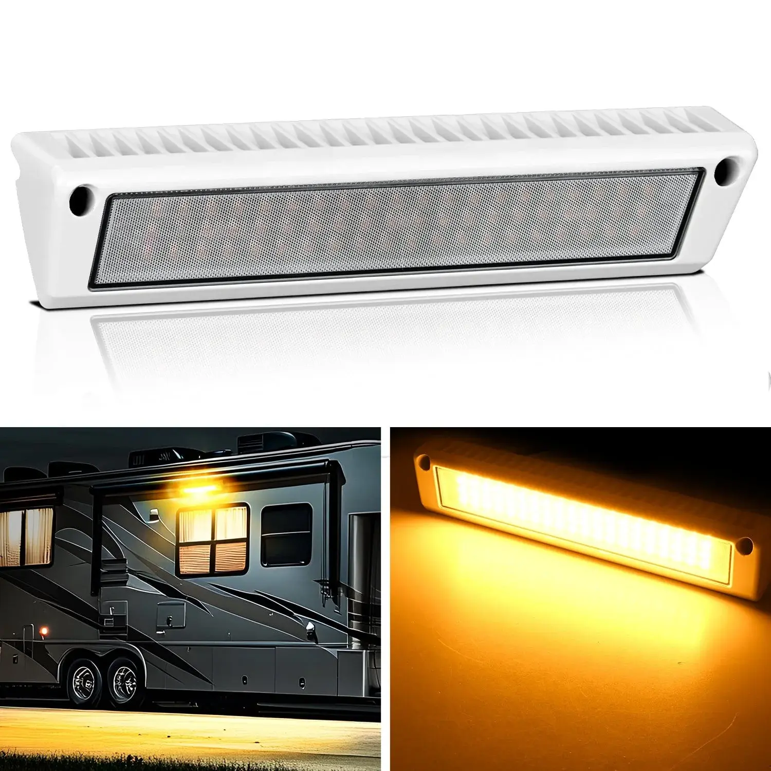 Nilight 13-in RV Exterior Porch Floodlight - 40W/LED, 40W Per Light, Aluminum & Polycarbonate Shell, IP67 Waterproof, Bright Amber Glow, 16AWG Wiring Harness, for RVs, Outdoor Camping, Cabinets