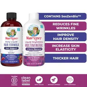 MaryRuth's Hair Care & Skin Renew Bundle - Daily Liquid Hair Formula 16 oz & Nighttime Multimineral + Skin Renew