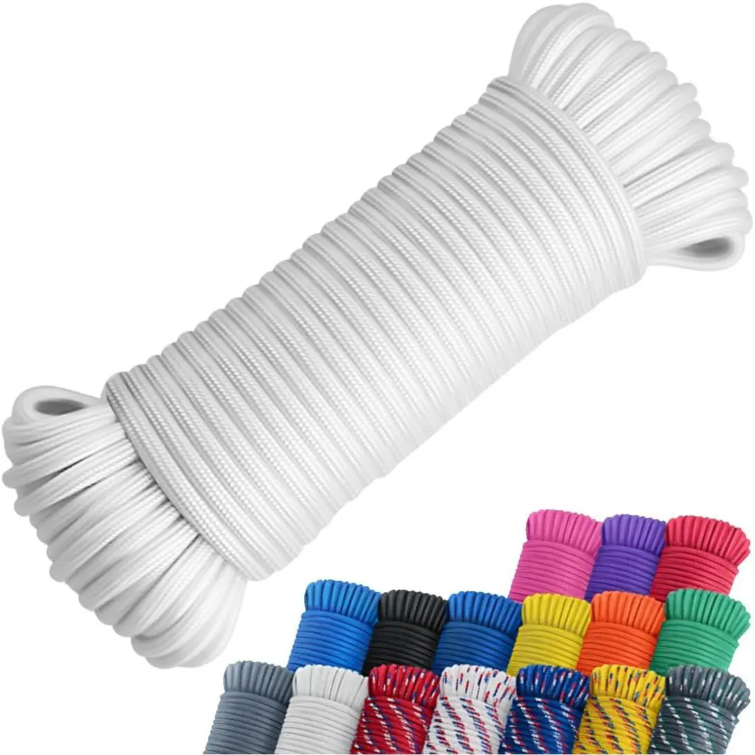 1/4" Braid Nylon Fiber Rope Cord, Lightweight Nylon Poly Rope for Clothes Line, Flag Pole - Outdoors, Nautical Use (White)