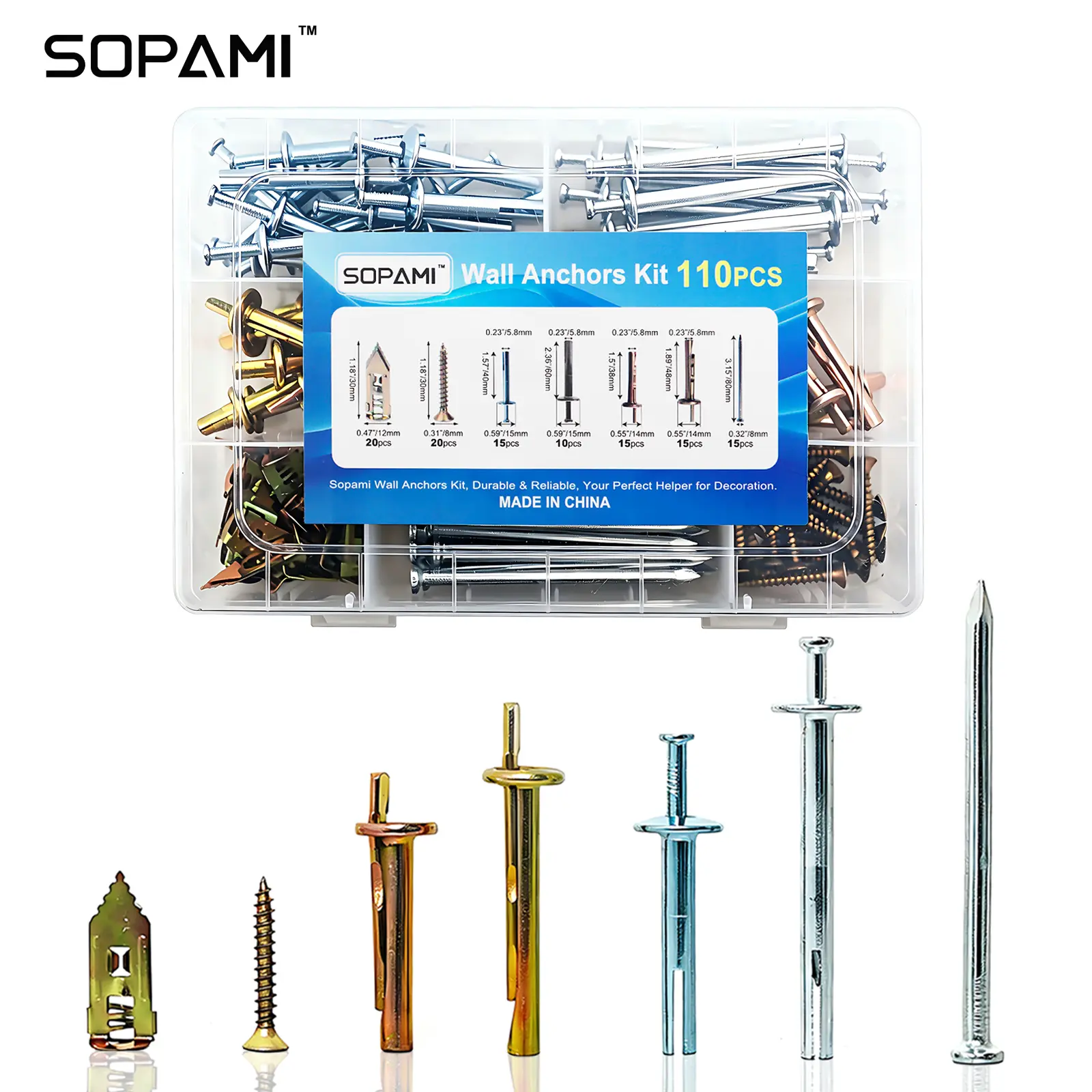 SOPAMI 110PCS Wall Anchors Kit - Premium Quality, Durable & Easy to Install Value Pack, Multi-Size Fasteners for Cement, Concrete & Brick Walls, Ideal for Hanging Mirrors, Shelves, Curtains and Home Decor fathersdaygift