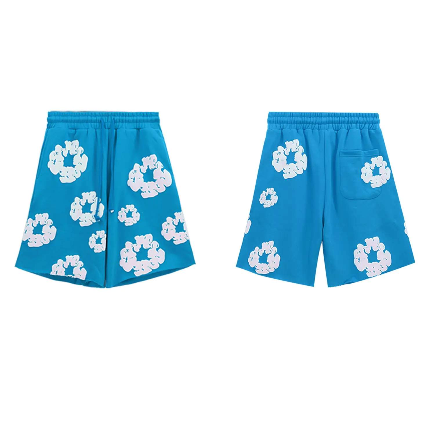 Foam sky blue shorts��White flower wreat