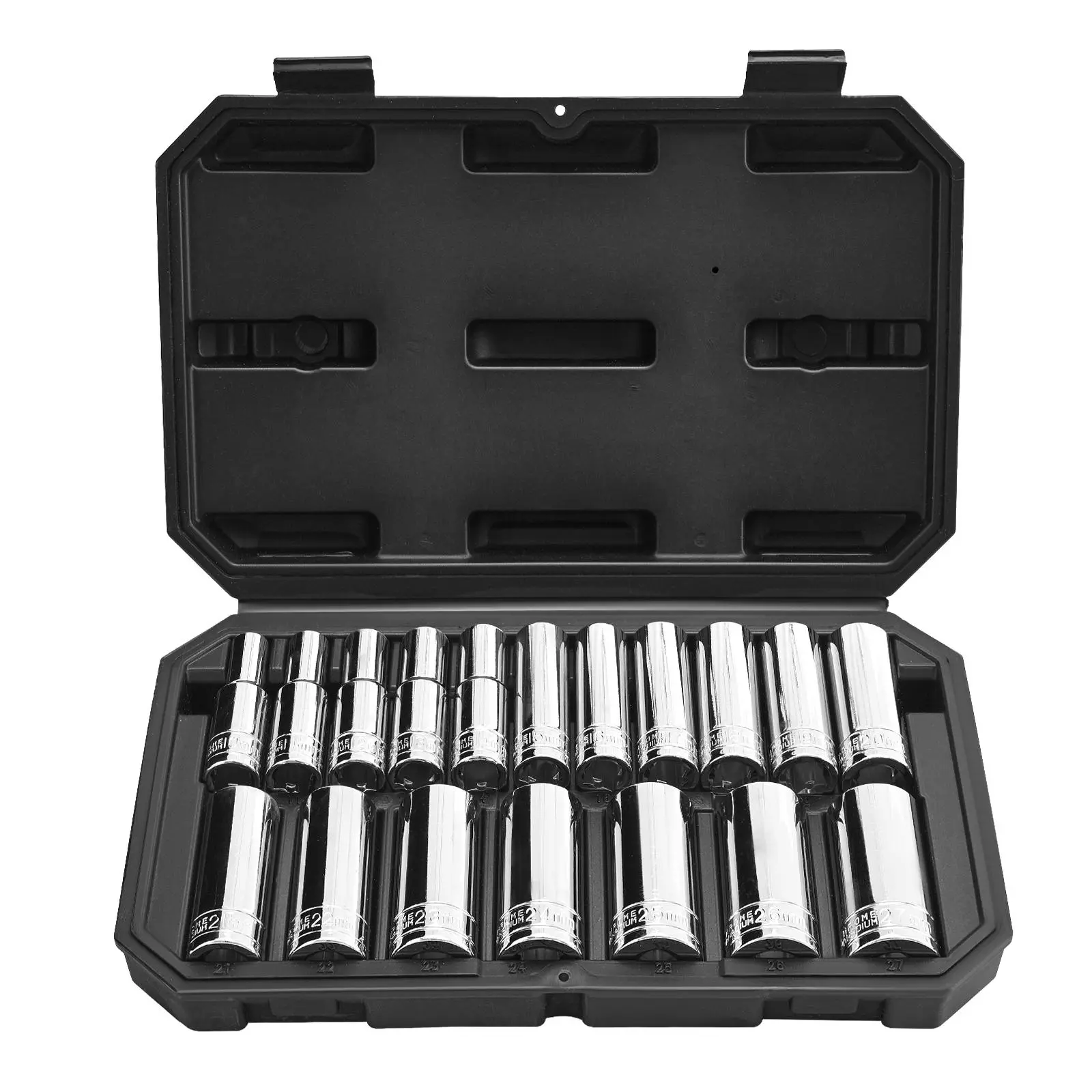 【Summerfinds】VEVOR Socket Set,18 Pieces1/2 inch Drive Socket Tool SetMetric Size from 10 to 27 mmMechanic Tool Kit with Storage CaseClear MarkingsChrome Plated CR-V Alloy Steelfor Automotive Repair, Mechanic Tools, Tool Kit Set