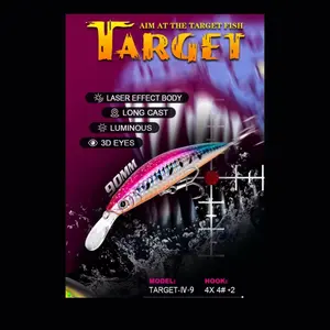 Target-IV-9 Sinking Deep Diver Series 4" UV Luminous Laser Effect Minnow Fishing Lure with 3D Eyes & Long Cast Feature