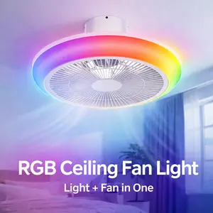 RGB Ceiling Fan Light with Remote, Ultra Quiet 6-Speed Fan, Dimmable Mood Lighting for Bedroom & Living Room