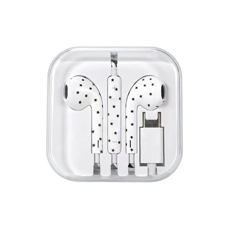 Star & Polka Dot USB-C Wired Earbuds with Microphone - Cable Connect Audio for iPhone 15+, 18 Pro Max, 18 Duo - Cute Semi-In-Ear, Heavy Bass, Girly Aesthetic, Music & Calls, Portable Metal Storage Case