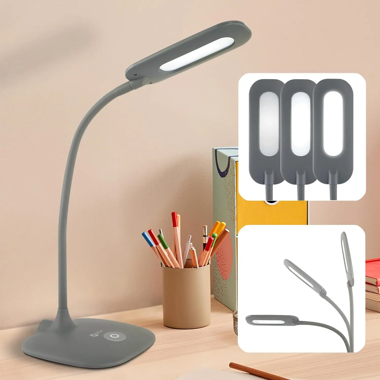 LED Soft Touch Desk Lamp - 3 Brightness Settings with Energy Efficient Natural Daylight LEDs - Adjustable Flexible Neck & Touch Controls for Tabletops, Home Office, Computer Desk, & Dorms