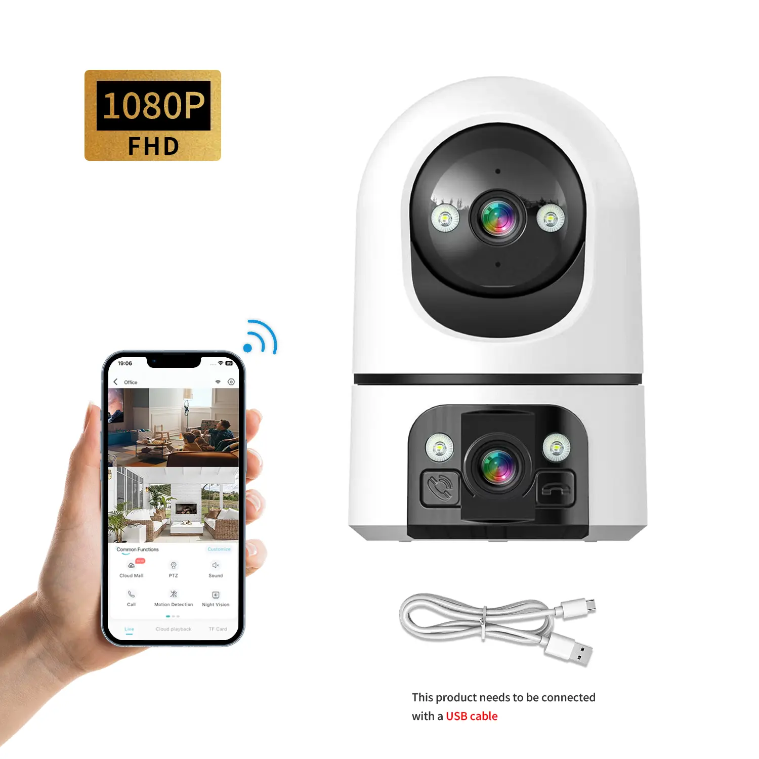 Dual Lens HD 1080P 360° Pan-90° Tilt Wireless WiFi Camera, 2.4GHz Wi-Fi Support, 1-Click Instant Call, 2-Way Audio, Smart Baby & Home Surveillance Solution