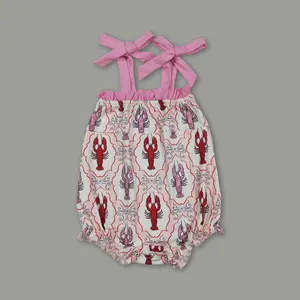 Crawfish Crush  Toddler Summer Bubble Romper – Baby Girl Crawfish Print One-Piece for Hot Days