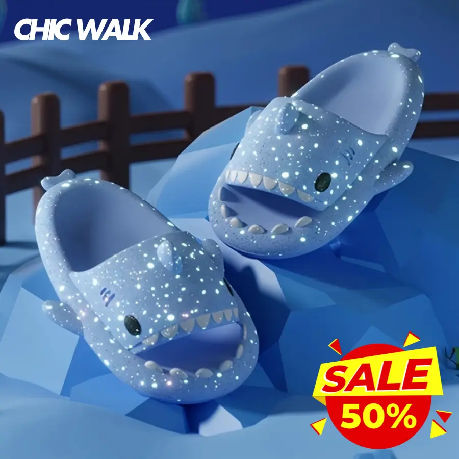 Unisex Women's Cartoon Shark Shape Slides, Luminous Novelty Slides, Quick Drying Non-slip Casual Sandals, Indoor & Outdoor Sports Slides