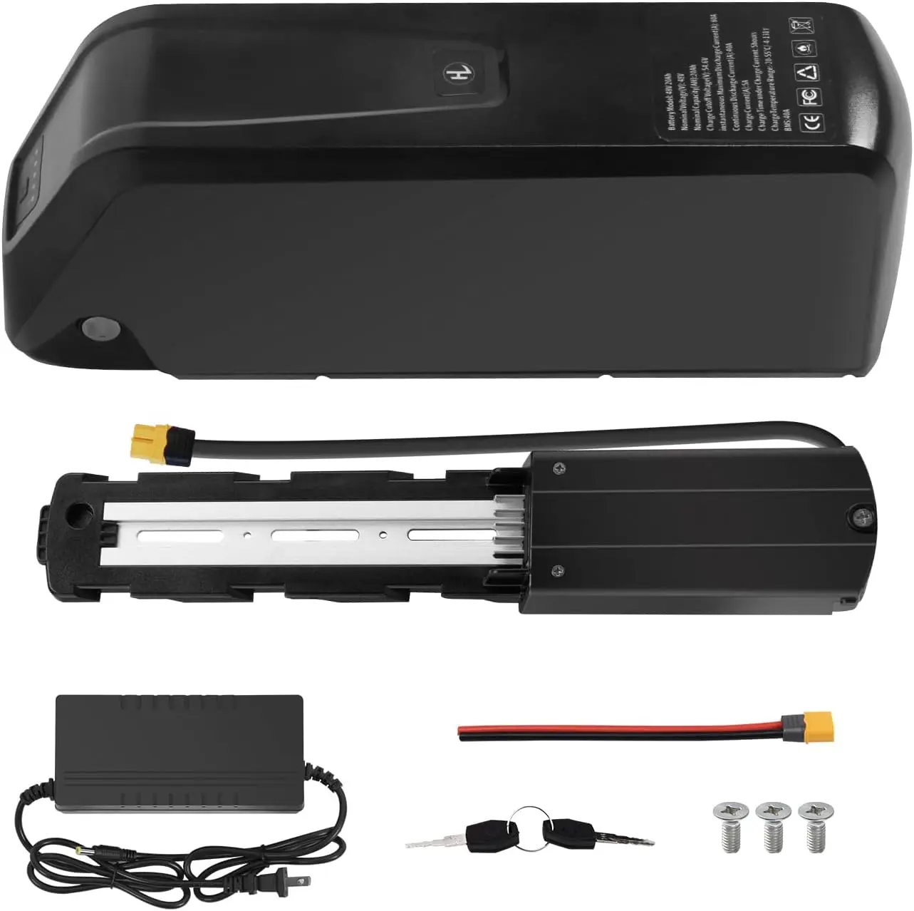 Bydrena 48V 20Ah Functional Lightweight E-Bike Battery with 54.6V 5A Fast Charger, BMS, 5-Pin Baseplate, Waterproof Shell, Smart Protection for Energy-Focused Tricycles, Road Bikes