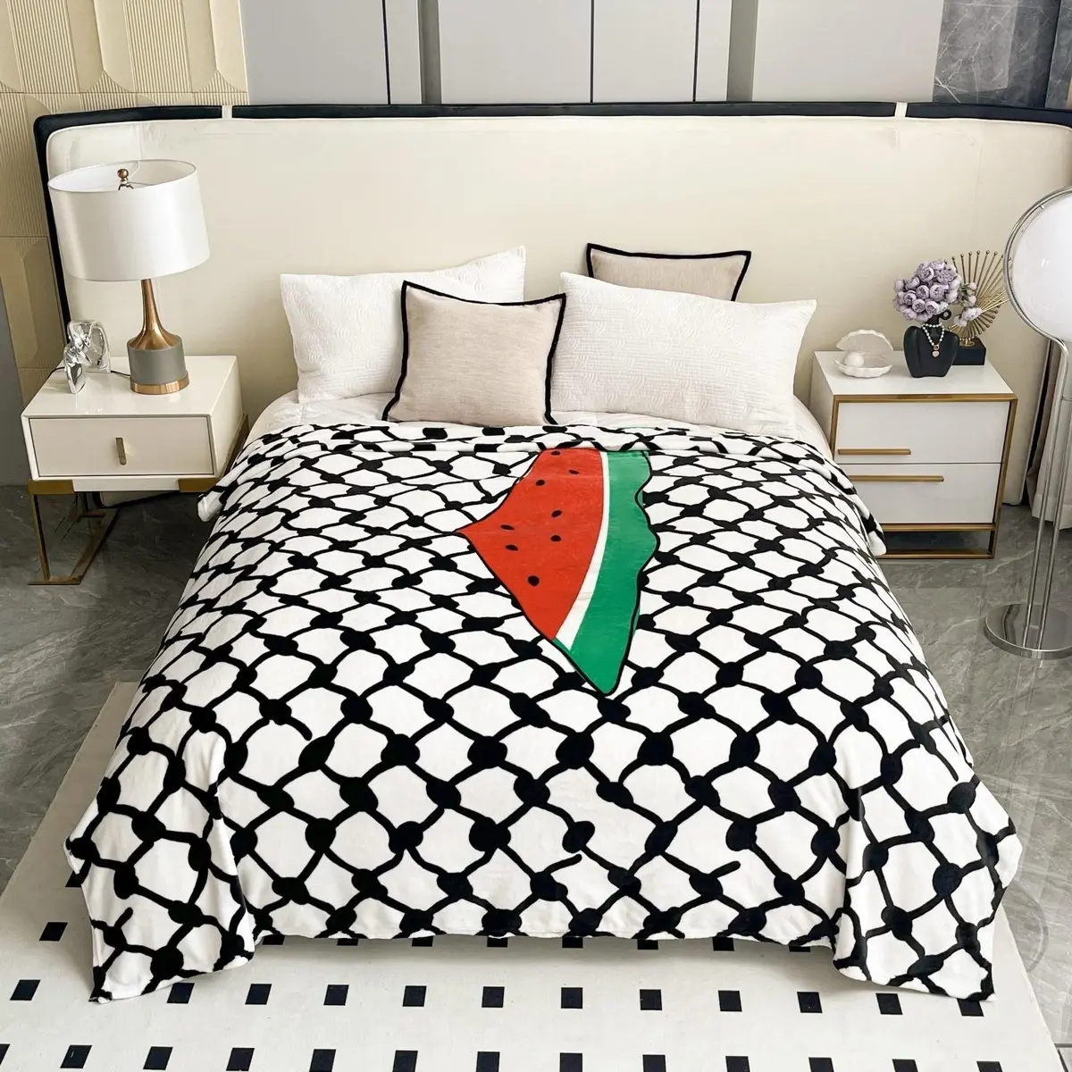 Alkam Home Fashion Inc Watermelon Palestine Kuffiyah Queen Size Soft Blanket - Cozy and Comfortable
