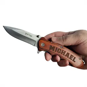 Personalized Elk Ridge Wood Handled Folding-Blade Utility Pocket Knife With Spring Assist Opening Engraved Name
