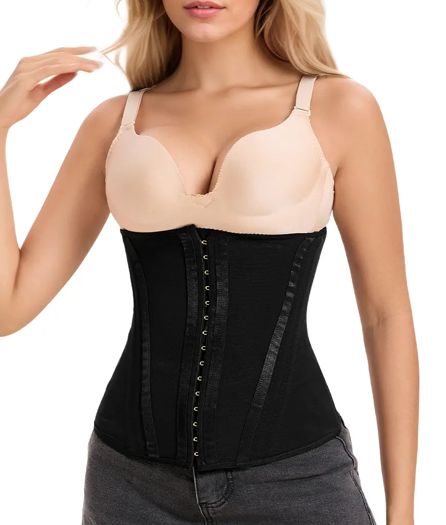 Serelith Adjustable Waist Trainer Mesh Trainer Strapless for Women's Colombian Girdle Hourglass -Steel Boned Corset Shapewear Tummy Waist Body Shaper with Extended Button Zippered Control