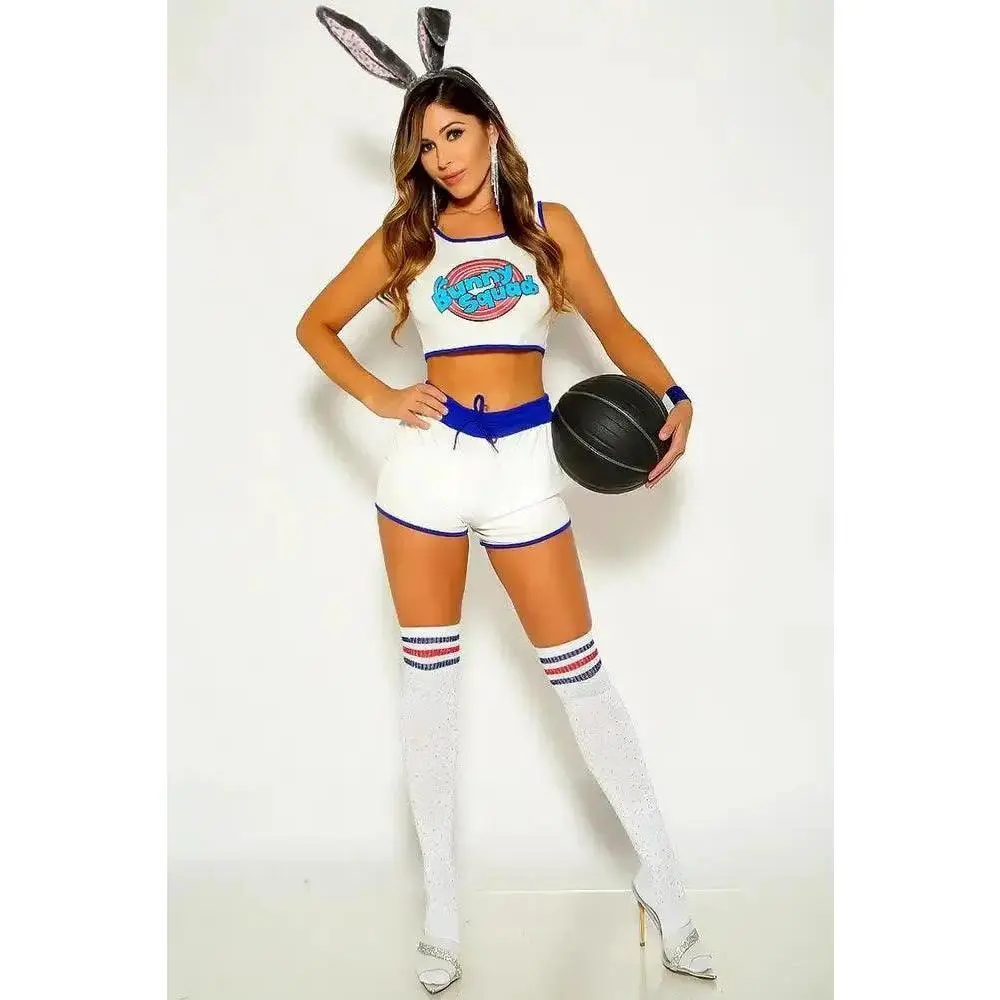 White Blue Sporty Two Piece Costume