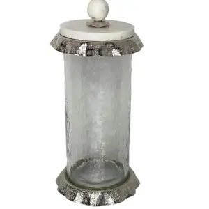 SILVER RUFFLE HAMMERED GLASS MARBLE CANISTER