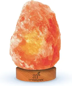 Artnaturals Himalayan Rock Salt Lamp - Natural Glow Night Light -Hand Carved Pink Crystal from Pure Salt - for Rest, Relaxation and Energy - Real Wooden Base
