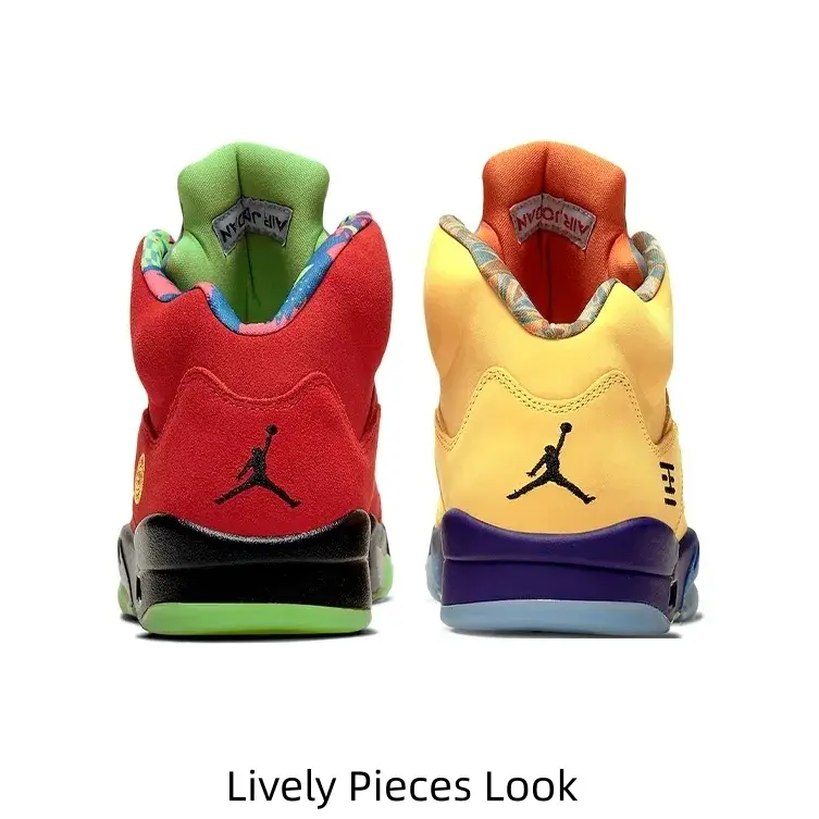 New Unworn Red & Yellow Mismatched High-Top Sneakers with Box – Suede Leather Mesh Upper, Visible Air Cushion, Retro Basketball Style Shoes for Men & Women