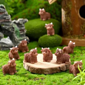 100 Pcs Mini Highland Cow Figurines Bulk Mini Cow Figurines Cake Decorations Cute Miniature Resin Sculpture Ornament Micro Landscape Office Garden Desk Party Tabletop Decor