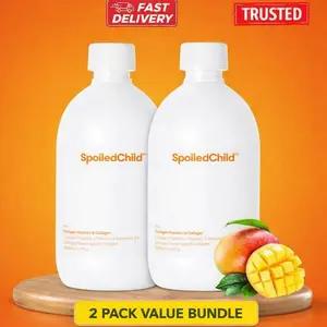 SpoiledChild Collagen Peptides + Vitamin C + Hyaluronic Acid Liquid Collagen Mango Flavor 400 ml (13.5 Fl oz) (2 Pack )