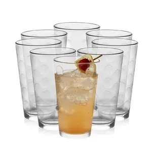 Libbey Reno Tumbler Drinking Glasses, Polka Dot Pattern Tall Glass Tumbler Set of 8, Compact, Fun Glass Cups Set for Everyday Use, Casual Parties