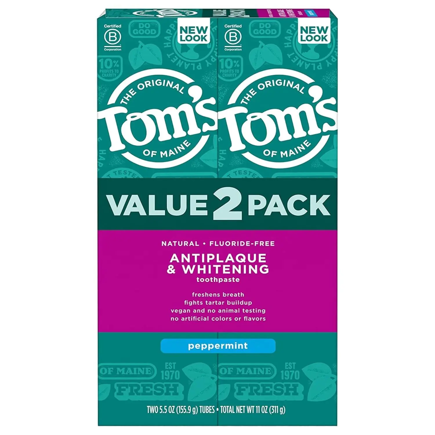 Tom's of Maine Antiplaque and Whitening Toothpaste, Spearmint, 3 Pk, 4.5 oz | Fluoride Free, Freshens Breath, Fights Tartar Buildup, Vegan, No Animal Testing, No Artificial Colors, or Flavors