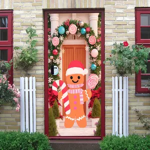 2pcs Christmas Gingerbread Man Door Decor Sticker Self Adhesive Removable Wall Decal for Xmas Party Home Decoration Living Room Bedroom Kids Room Holiday Ornament New Year Festive Supplies
