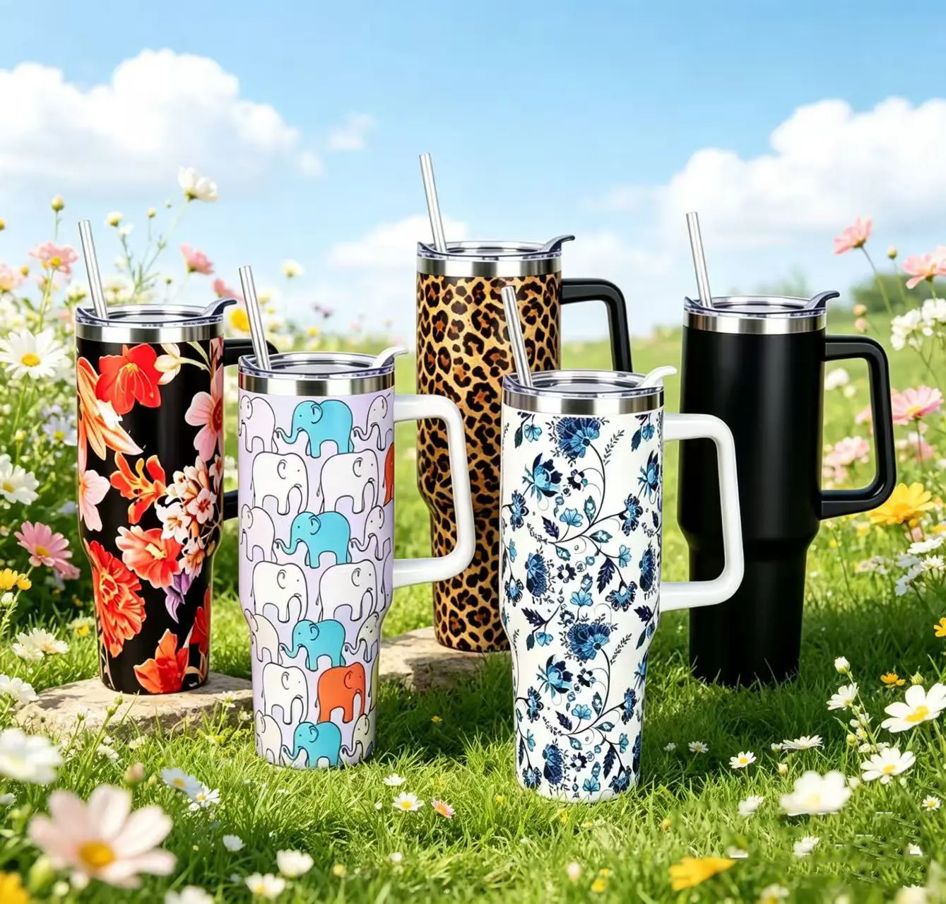 SYACOT 40oz BPA-Free Vacuum Insulated Stainless Steel Tumbler - Leakproof, Insulated Waterproof Flask with Straw & Handle, Portable Reusable Kitchenware for Teens, Colorful Double-Wall Washable (Father's Day/Thanksgiving Gift)
