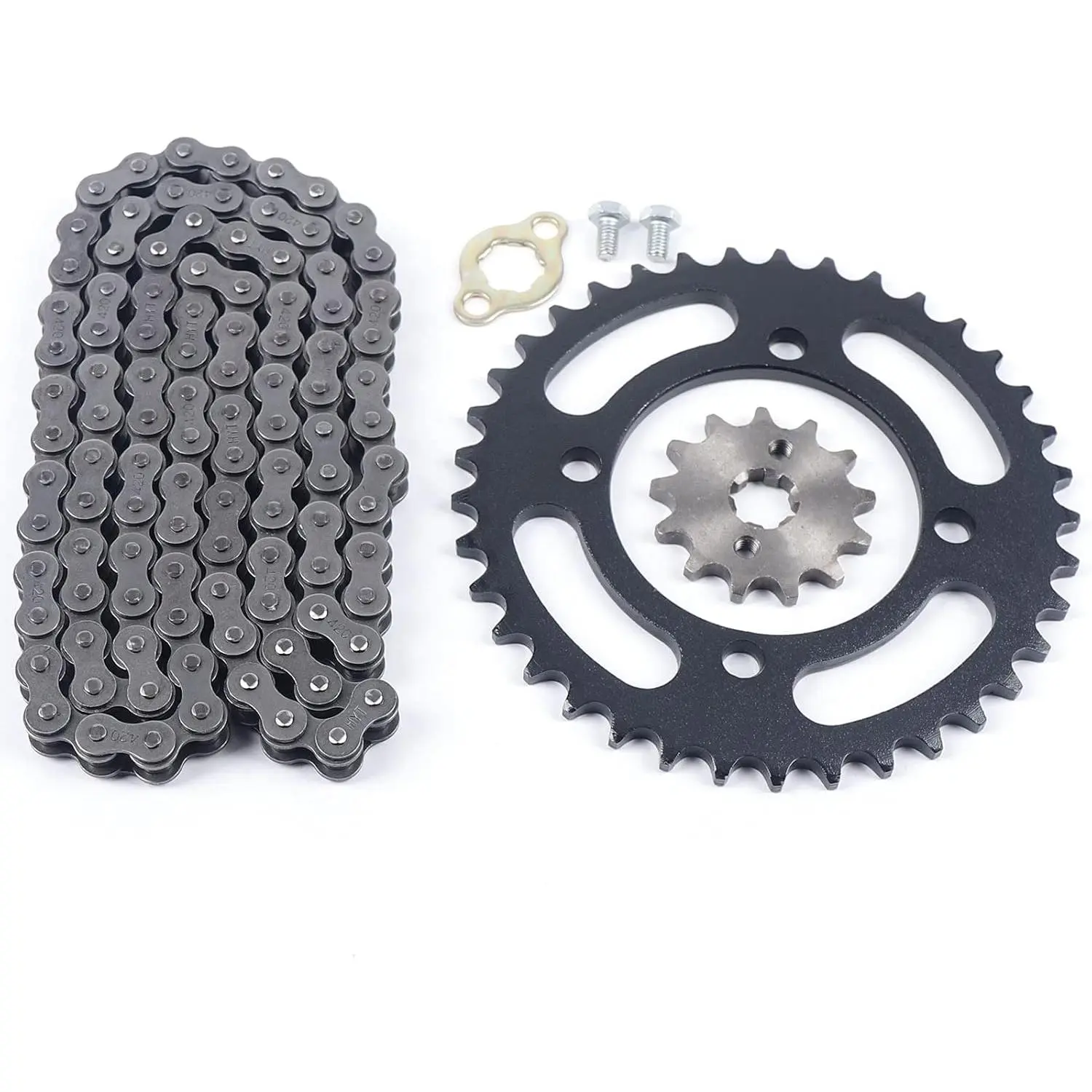 High Quality 420 Chain Set - 1 Front Sprocket (13-Teeth), 37-Teeth Rear Sprocket, 1 Chain Included - for 110cc 125cc ATV Gokart & Dirt Bike, 125cc Fitment Dirt Bikes, Gokarts