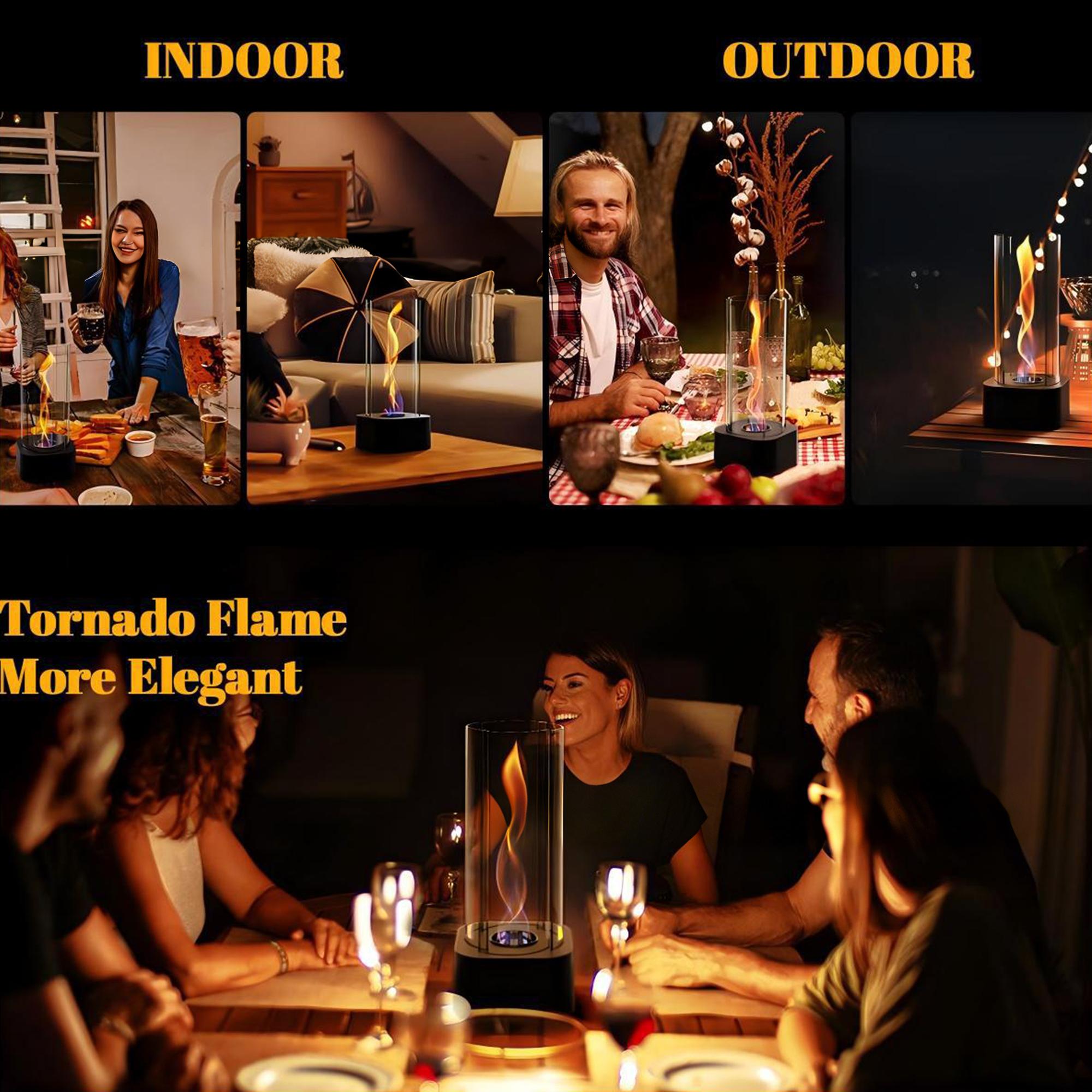 Tornado Tabletop Fire Pit [ 60-90 Mins  ] with Adjustable Flame Ring, Tabletop Fireplace Indoor & Outdoor Gift for Balcony Home Decor, Portable Table Top Firepit for Parties, Clear Glass Fire Pit Modern