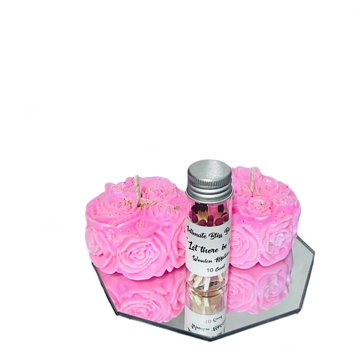 Rose Aromatherapy Essential Oil Candle Bundle - Invigorating Scent - 2 Rose Shaped Candles with Holder and Safety Matches - Great Home Decoration Fragrance Gift