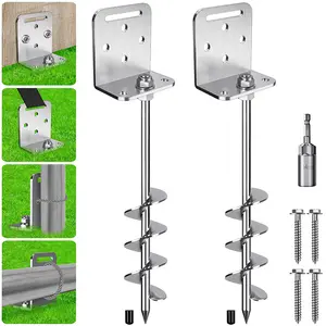 【Father's Day】18" Heavy Duty Ground Anchors Drill-Driven Spiral Screw-in Shed Anchor with Universal L-Bracket, Rust-Proof Steel Earth Anchor Kit for Trampoline, Swing Set, Mobile Home, Fence and Outdoor Canopy