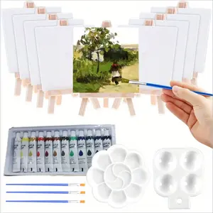 44 Pcs Mini Canvas Painting Set Includes 4x4 Inches Canvas,Paint Brushes,Paint Palette,Wooden Mini Easels with Art Canvas for Youth and Artists Art,Christmas Party Gifts,DIY Hand Tools Kits