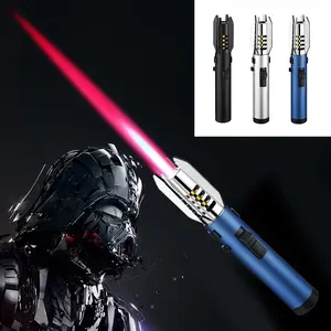 1 piece, Large flame torch, adjustable with refillable red flame, features a bright igniter with safety lock and switch lock. Windproof flame torch with large butane gas tank, suitable for emergencies, campfires, barbecues (butane gas not included)