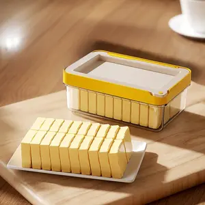 Airtight Butter Slicer Cutter with Cutter & Magnetic Scraper, Clear Butter Keeper Container with Removable Stainless Steel Slicer Grid for Easy Cutting and Fresh Storage – Large 8oz Capacity