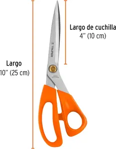 Truper Scissors Seam 10' for Gamefowl Stainless Steel Blades Ideal for Cutting Mult Layers of Fabric 10" (25 cm)
